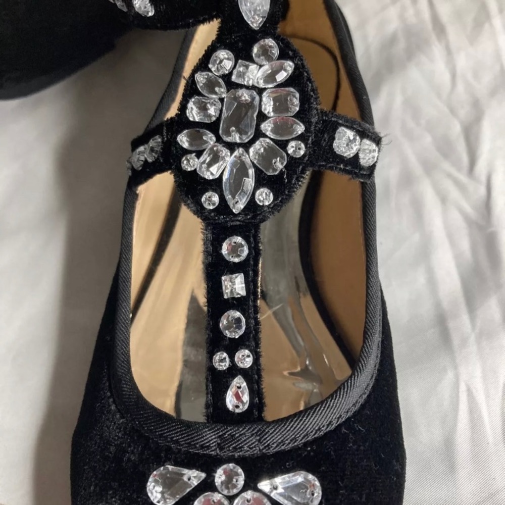 Badgley Mischka TEERA T GEM Black Velvet Jeweled Flats Ankle Straps Women’s 5 - Picture 5 of 12